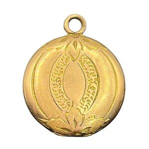 FLS Victorian round gold filled etched design engraved monogram locket pendant